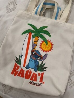 Kauai Hawaii Stitch Canvas Tote Bag - Beach Graphic